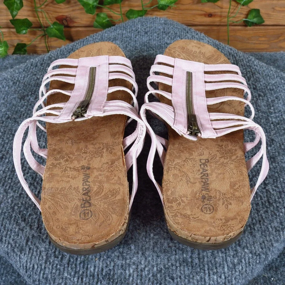 Bearpaw Sabrina Womens Gladiator Sandals Size 11 Casual Summer Pink Faux Leather